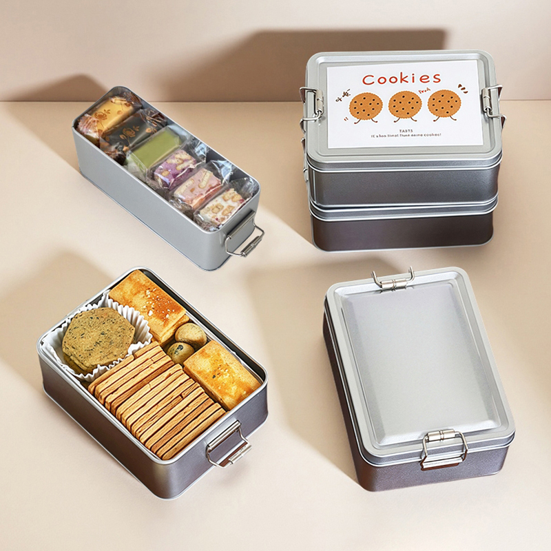 Tin Container Lid - Boîte à biscuits rectangulaire en fer